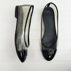 Chanel Ballet Flats Cap Toe CC Clear Plexi PVC Black Patent Ballerina Shoes